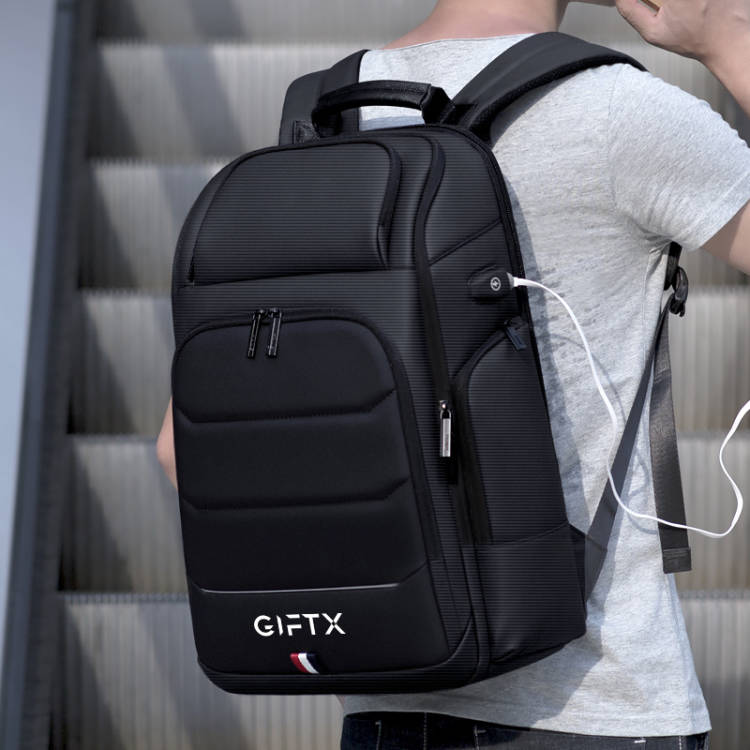 Rucsac laptop GIFTX CENTRO, ghiozdan laptop 17" cu extensie si USB extern, 46x31cm