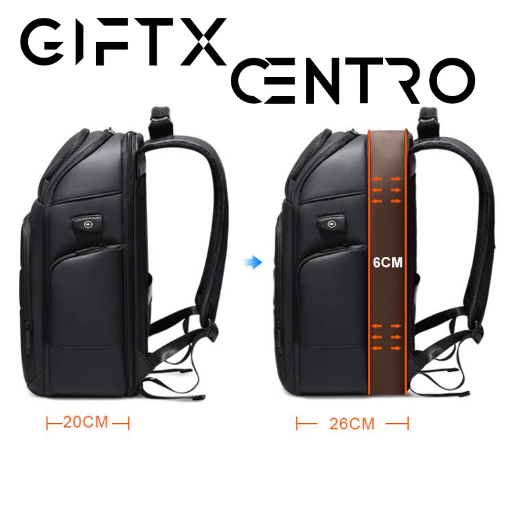 Rucsac laptop GIFTX CENTRO, ghiozdan laptop 17" cu extensie si USB extern, 46x31cm