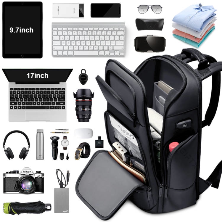 Rucsac laptop GIFTX CENTRO, ghiozdan laptop 17" cu extensie si USB extern, 46x31cm