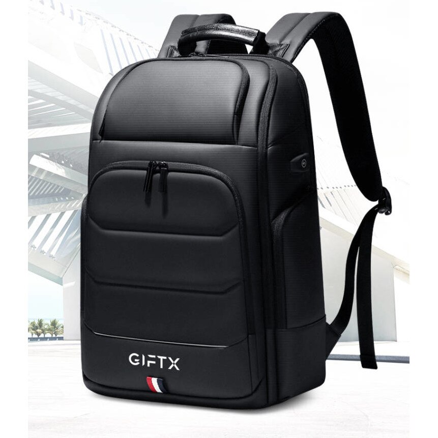 Rucsac laptop GIFTX CENTRO, ghiozdan laptop 17" cu extensie si USB extern, 46x31cm