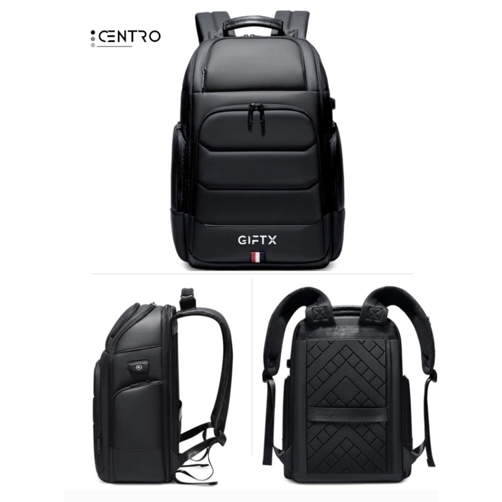 Rucsac laptop GIFTX CENTRO, ghiozdan laptop 17" cu extensie si USB extern, 46x31cm
