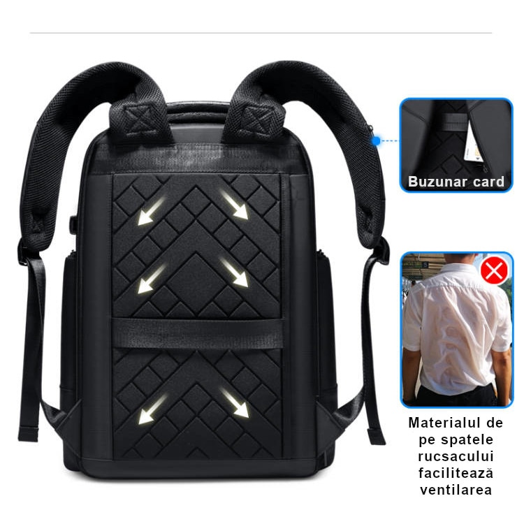 Rucsac laptop GIFTX CENTRO, ghiozdan laptop 17" cu extensie si USB extern, 46x31cm