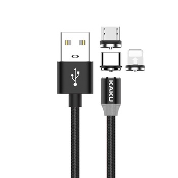 Cablu de incarcare si transfer date KAKU magnetic, 3 in 1 USB-C, Micro-USB, Lightning, conectori metalici din aluminiu, invelis protector din nylon composit impletit, USB, USB-C, Micro-USB, Lightning, 5V, 3.2A, 1m, led, Argintiu/Negru Cablu de incarcare si transfer date KAKU magnetic, 3 in 1 USB-C, Micro-USB, Lightning, conectori metalici din aluminiu, invelis protector din nylon composit impletit, USB, USB-C, Micro-USB, Lightning, 5V, 3.2A, 1m, led, Argintiu/Negru