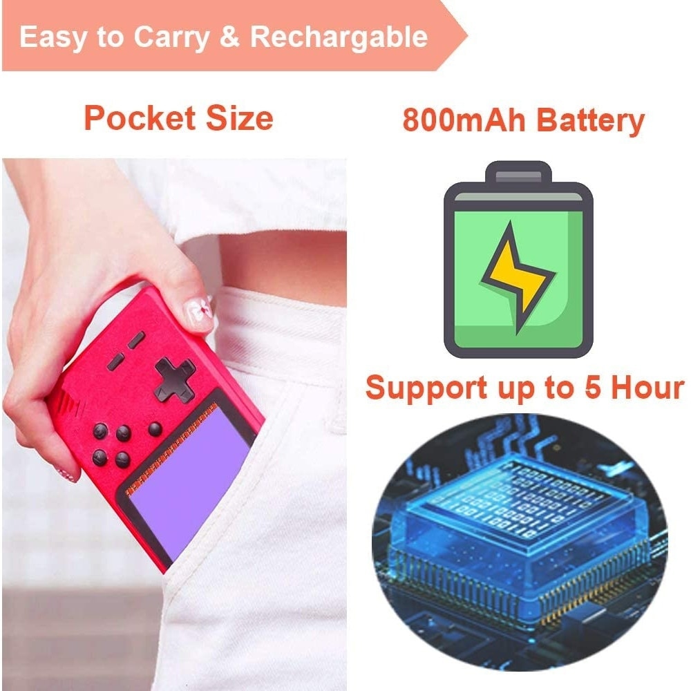 Consola portabila de jocuri retro Flyme portabila, 400 de jocuri FC clasice, baterie 1000 mAh, suport conectare la TV si pentru 2 jucatori, Rosu