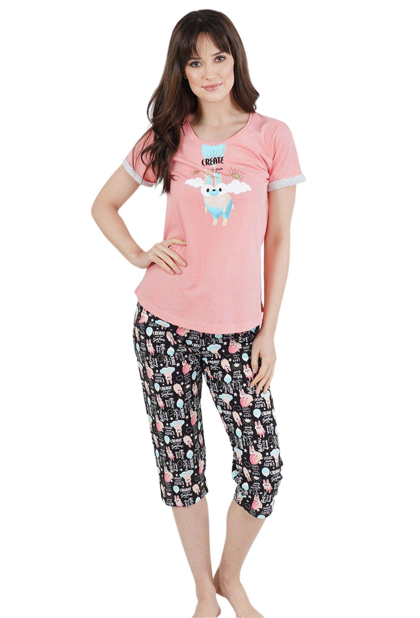 Pijama dama Vienetta, model Create Your Dreams, roz/multicolor