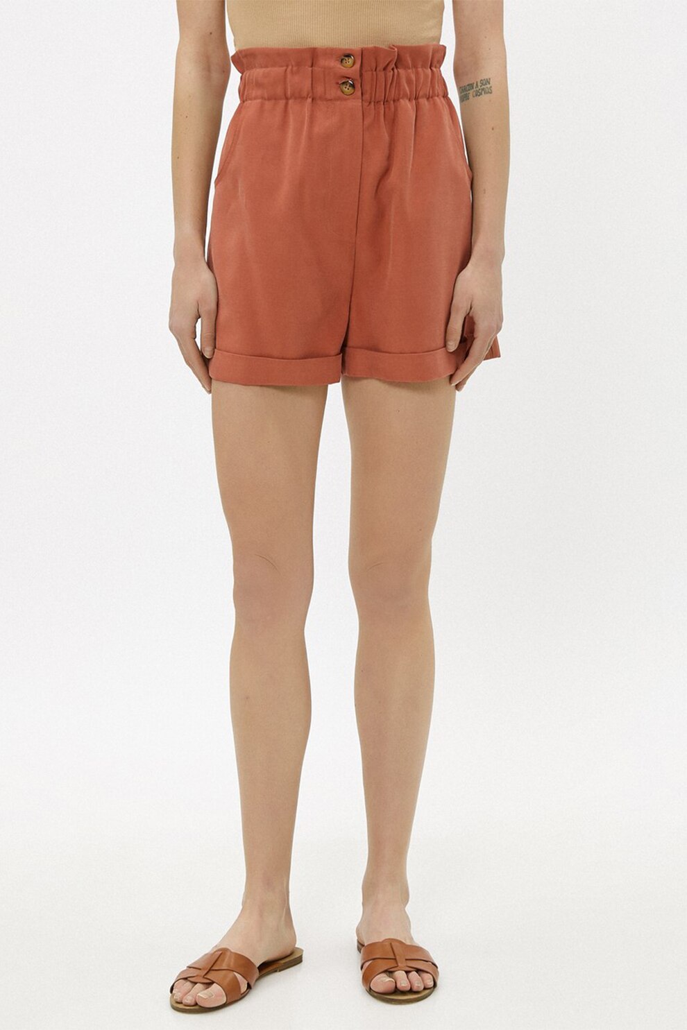 KOTON, Pantaloni scurti cu talie inalta, Oranj stins, XL