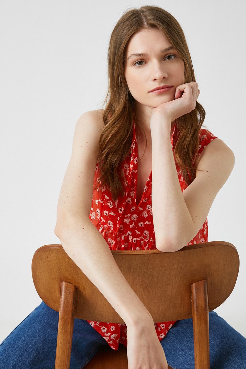 KOTON, Bluza cu imprimeu floral, Corai/Alb, XL