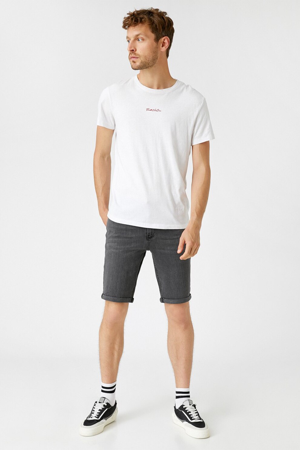 KOTON, Bermude din denim cu terminatie rasucita, Gri inchis, 2XS