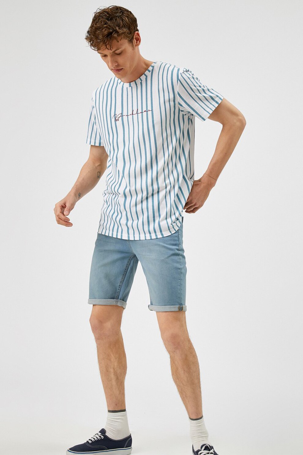 KOTON, Bermude din denim cu terminatie pliabila, Albastru deschis, 2XS