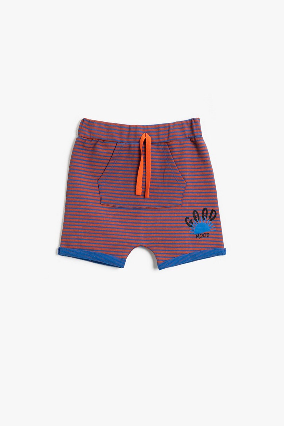 KOTON, Pantaloni scurti in dungi cu buzunar kangaroo, Rosu fad/Albastru