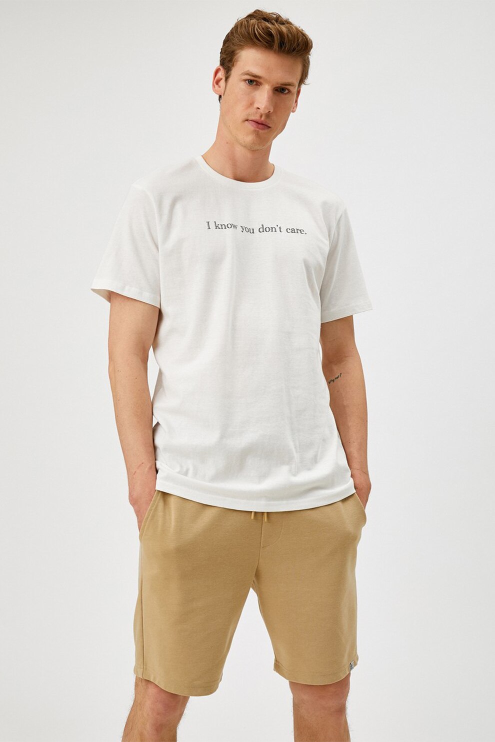 KOTON, Tricou de jerseu cu decolteu la baza gatului si text, Alb, S