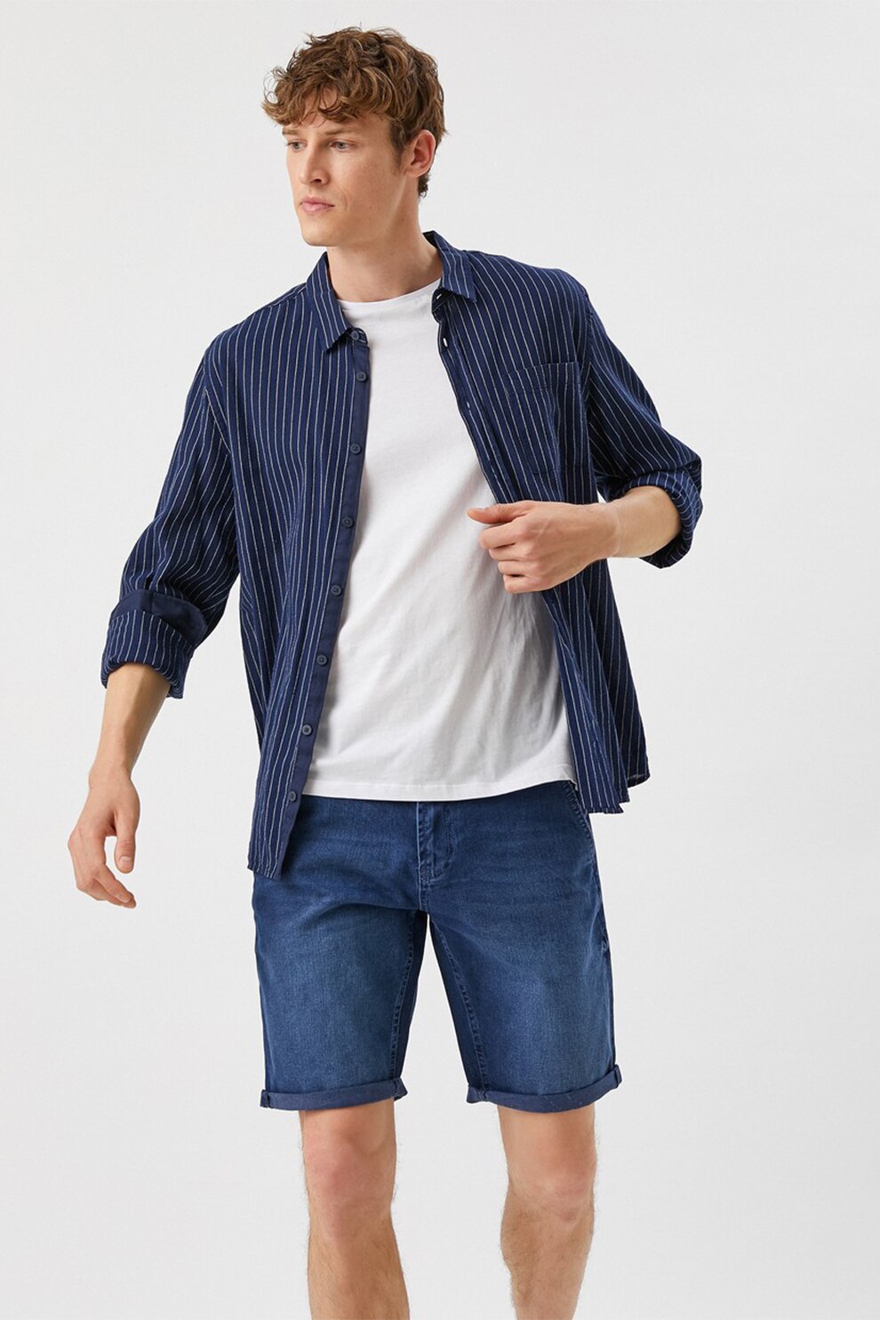 KOTON, Bermude de denim cu buzunare oblice, Albastru inchis