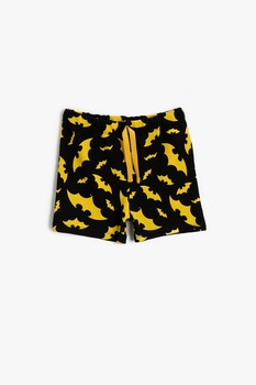 KOTON, Pantaloni scurti de bumbac cu talie elastica si imprimeu, Negru/Galben KOTON, Pantaloni scurti de bumbac cu talie elastica si imprimeu, Negru/Galben