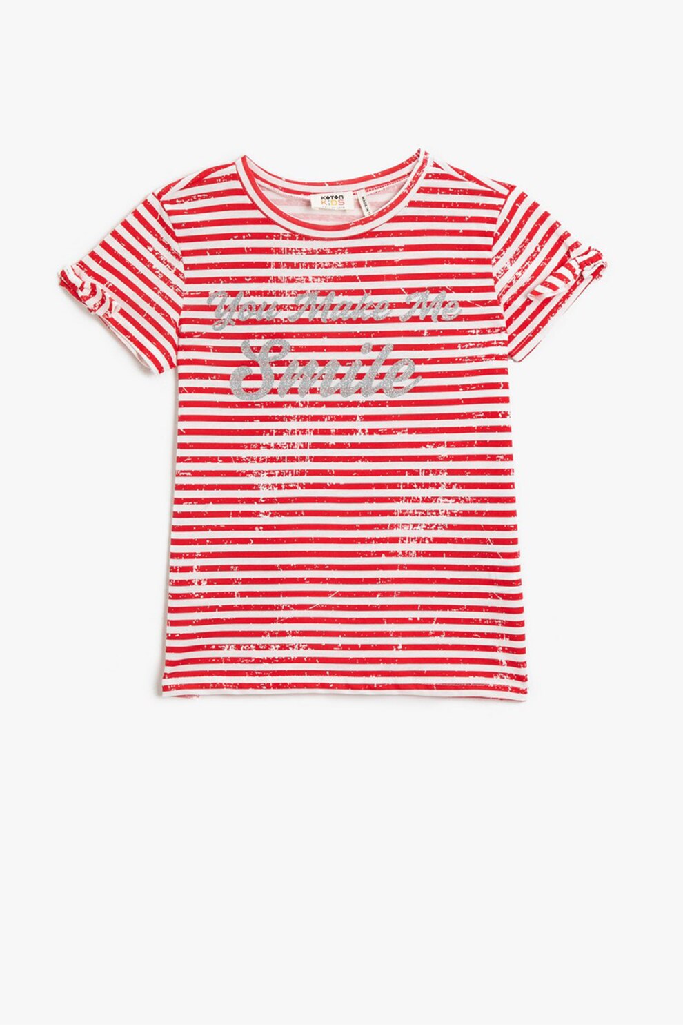 KOTON, Tricou in dungi cu imprimeu stralucitor, Rosu/Alb, 122-128 CM