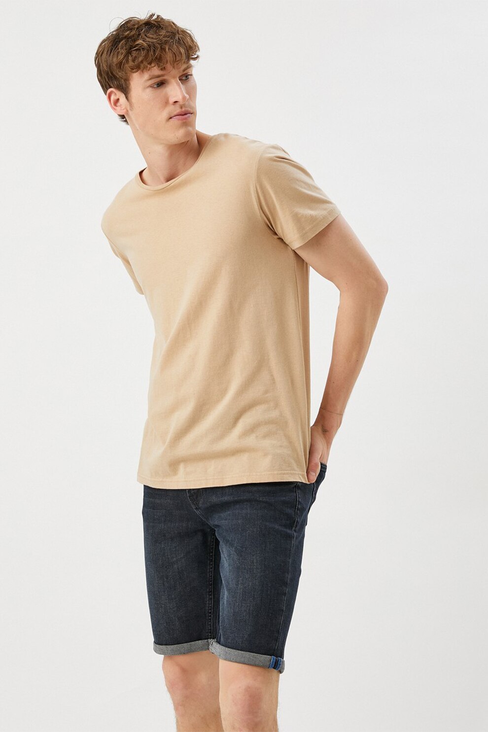 KOTON, Bermude din denim cu aspect decolorat, Albastru inchis, 2XS