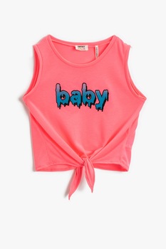 KOTON, Top cu imprimeu si prindere in partea de jos, Roz KOTON, Top cu imprimeu si prindere in partea de jos, Roz