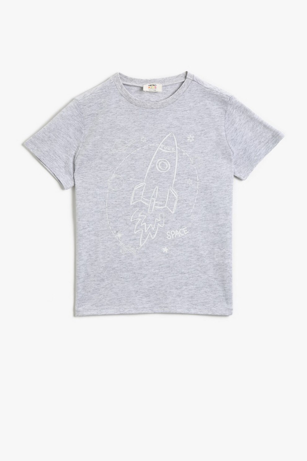 KOTON, Tricou cu decolteu la baza gatului si imprimeu grafic, Gri deschis