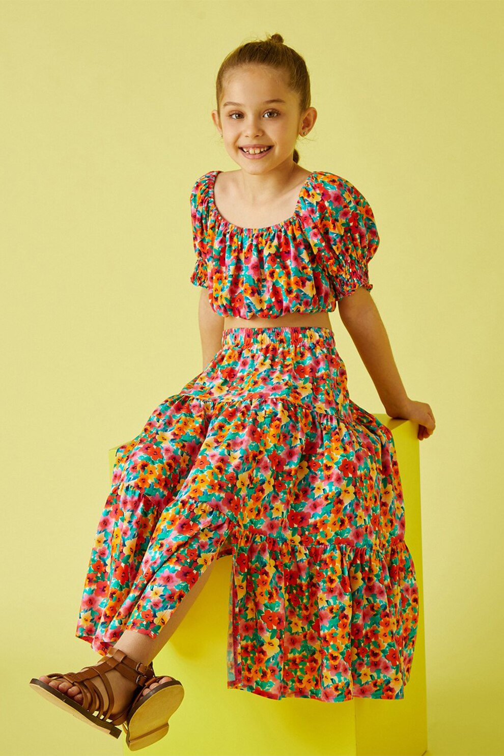 KOTON, Fusta maxi cu imprimeu floral, Rosu/Galben/Albastru pastel