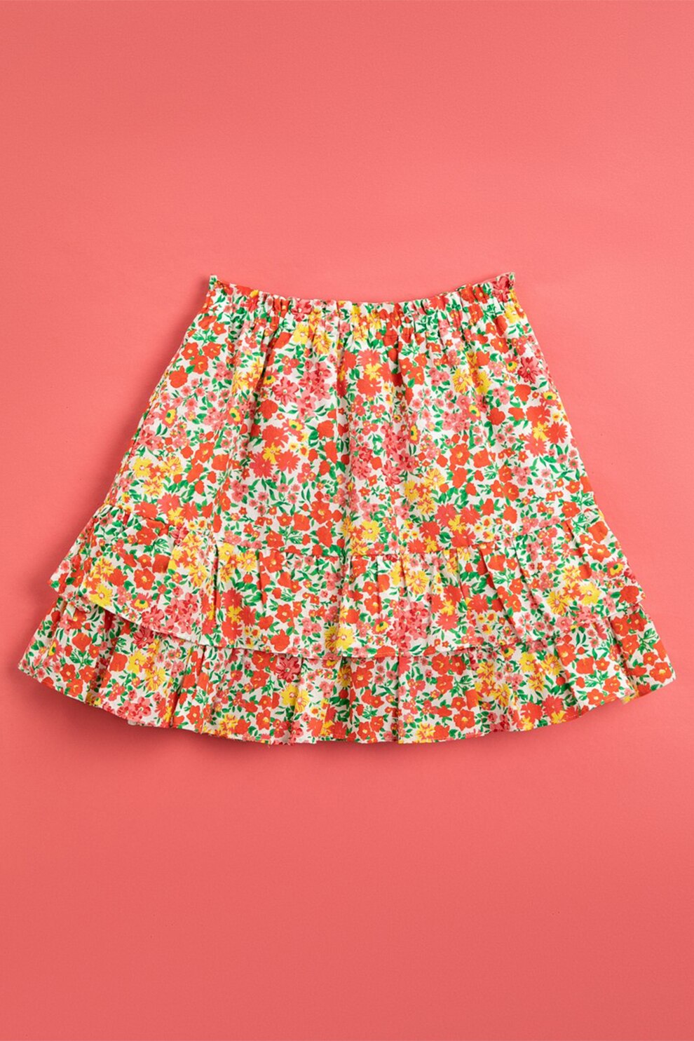 KOTON, Fusta mini cu model floral si imprimeu, Alb/Rosu/Verde