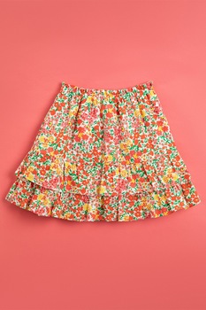 KOTON, Fusta mini cu model floral si imprimeu, Alb/Rosu/Verde KOTON, Fusta mini cu model floral si imprimeu, Alb/Rosu/Verde