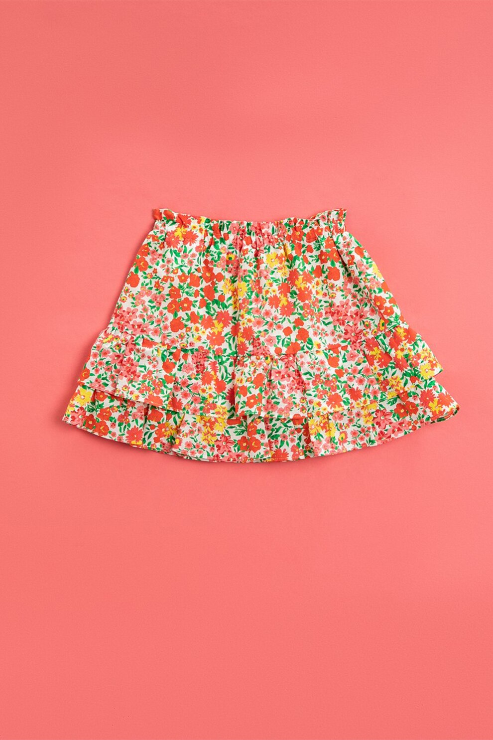 KOTON, Fusta stratificata cu imprimeu, Alb/Rosu/Verde, 80-86 CM