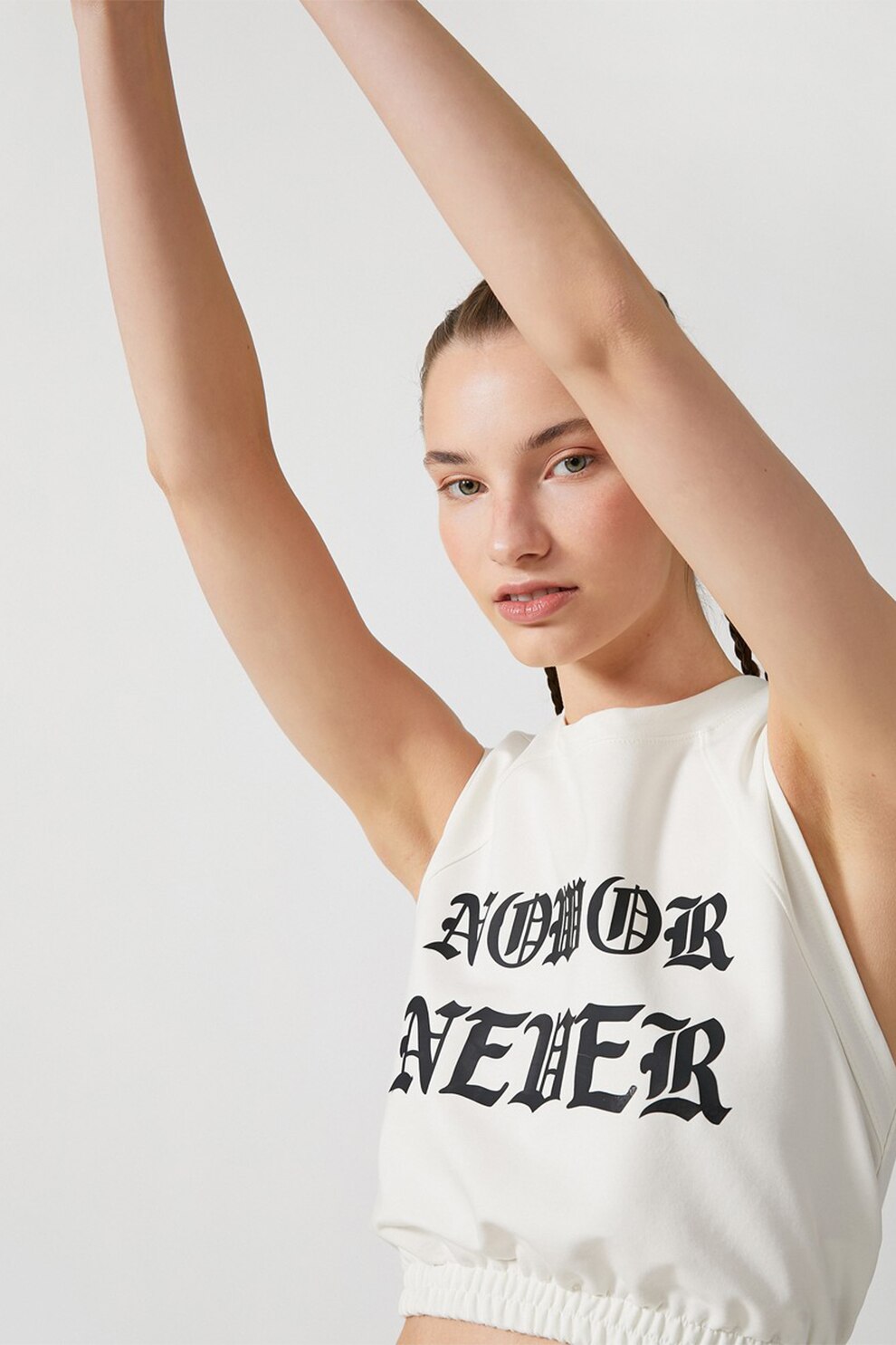 KOTON, Top crop cu talie elastica, Alb