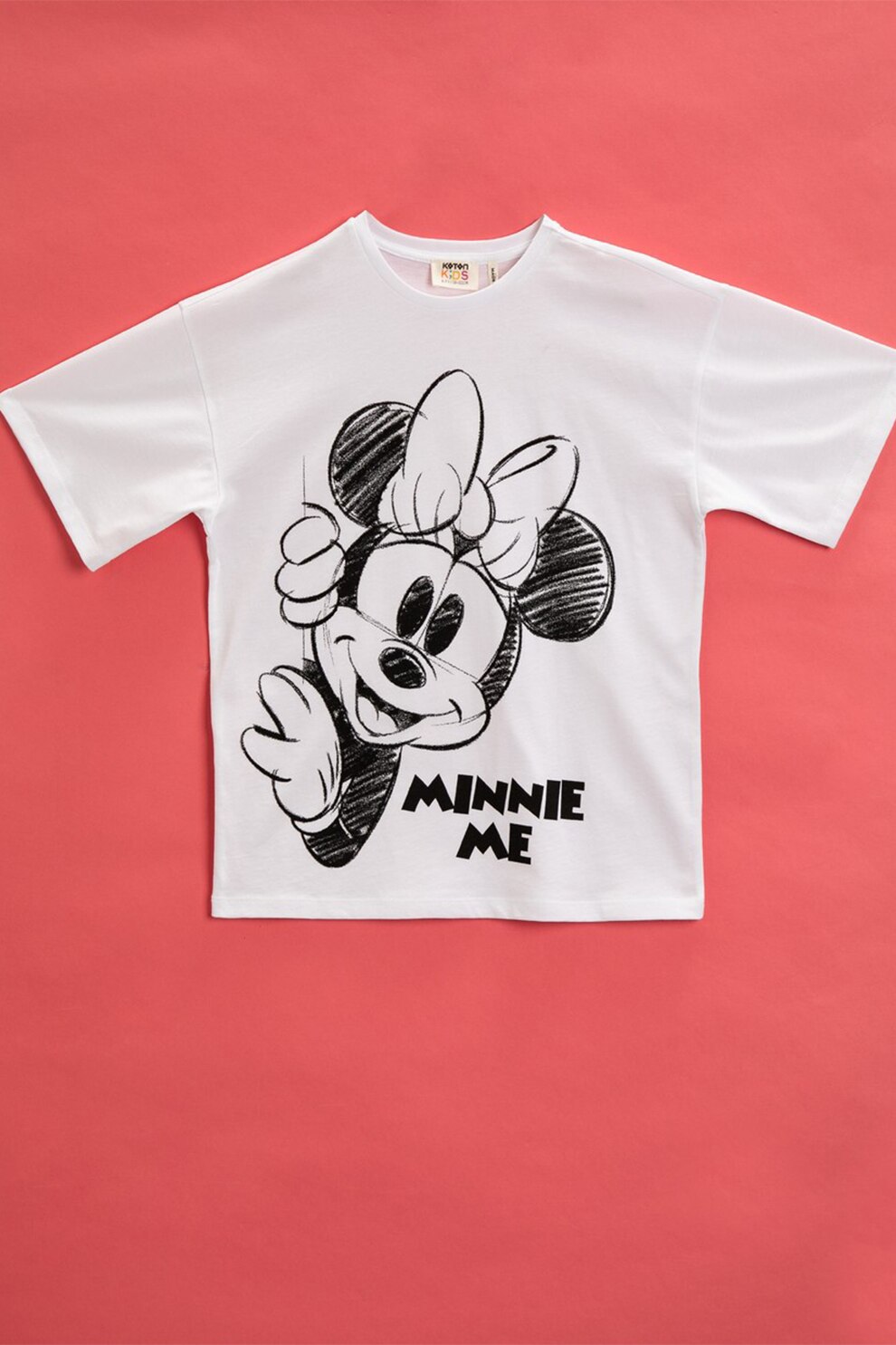 KOTON, Tricou din bumbac cu imprimeu cu Minnie Mouse, Alb/Negru, 116-122 CM