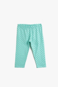 KOTON, Colanti scurti cu imprimeu grafic, Verde menta/Argintiu, 116-122 CM KOTON, Colanti scurti cu imprimeu grafic, Verde menta/Argintiu, 116-122 CM