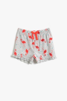 KOTON, Pantaloni scurti cu imprimeu flamingo, Gri melange/Oranj stins, 68-74 CM KOTON, Pantaloni scurti cu imprimeu flamingo, Gri melange/Oranj stins, 68-74 CM
