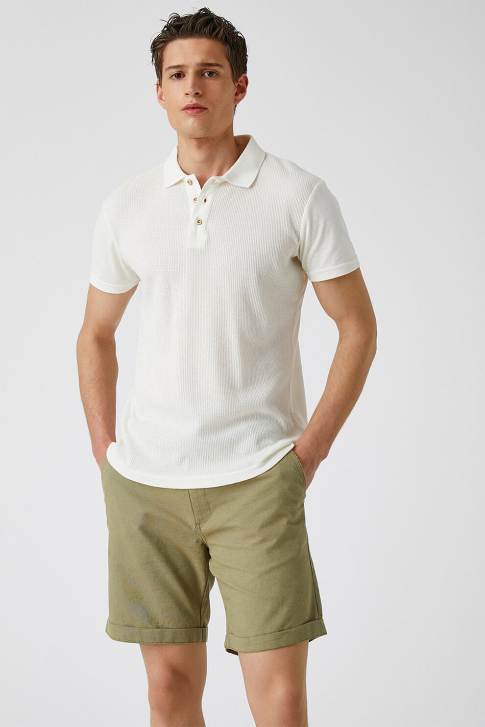 KOTON, Pantaloni scurti chino din amestec de in, Kaki