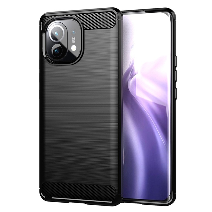 Xiaomi Mi 11 Lite 4G / Mi 11 Lite 5G / 11 Lite 5G NE kompatibilis, Daden Carbon Rugalmas Anti-Shock tok, Hibrid Anti-Shock, Fekete