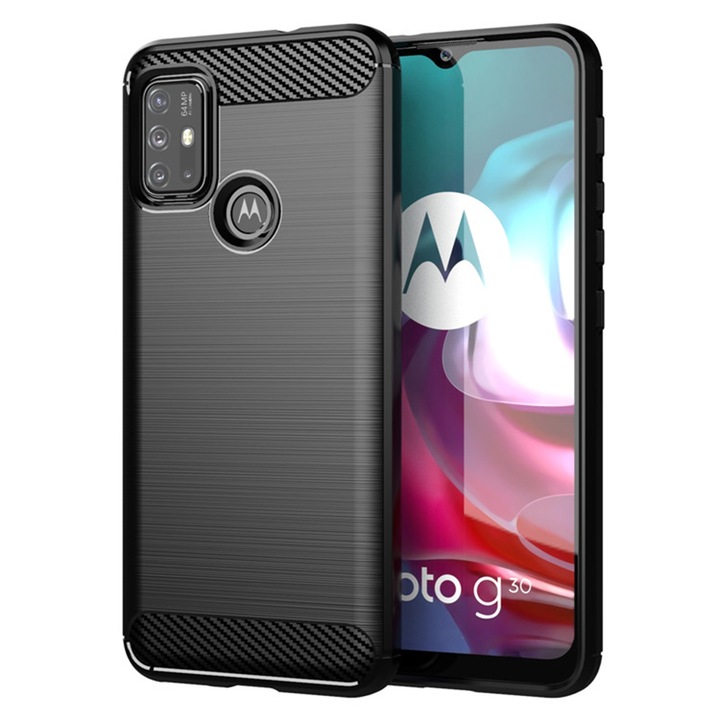 Husa Carbon Resistance pentru Motorola Moto G10 / Moto G20 / Moto G30, Fiber Design, Anti-Soc, Negru Titan