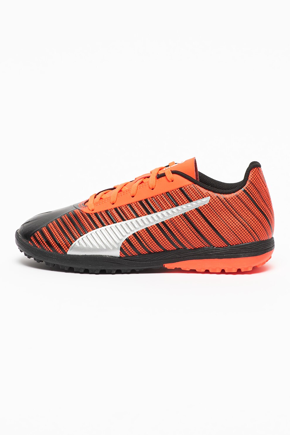 Puma, Pantofi de piele ecologica cu aspect colorblock, pentru fotbal One 5.4, Negru/Oranj mandarina