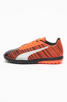 Puma, Pantofi de piele ecologica cu aspect colorblock, pentru fotbal One 5.4, Negru/Oranj mandarina Puma, Pantofi de piele ecologica cu aspect colorblock, pentru fotbal One 5.4, Negru/Oranj mandarina