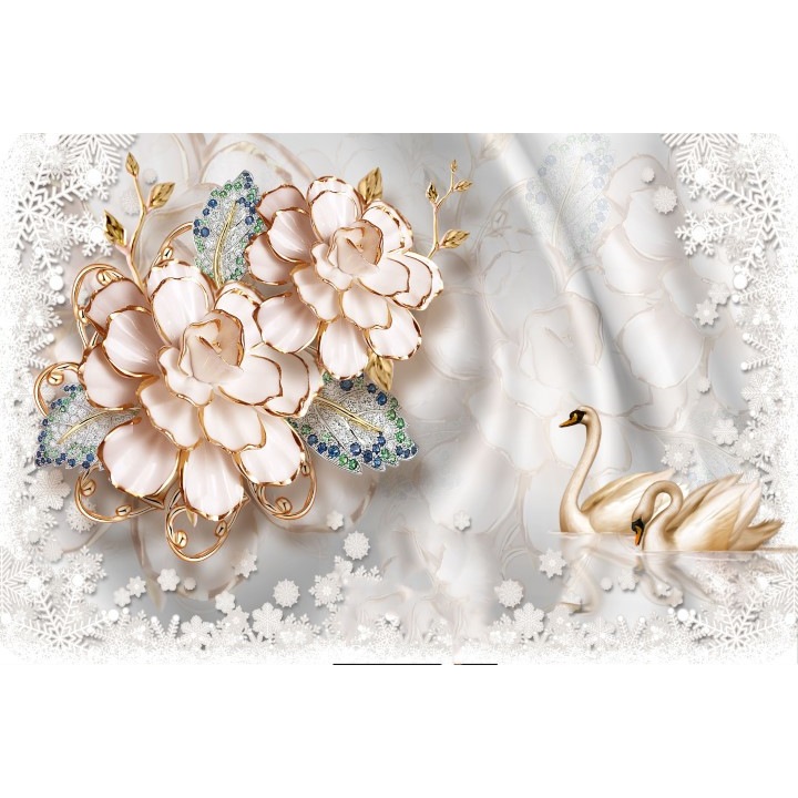 Fototapet 3D lebede flori bibelou, Premium Canvas 250 x 360 cm