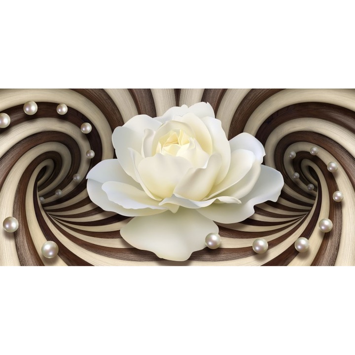 Fototapet 3D trandafir alb labirint perle, Autocolant PVC 180 x 240 cm