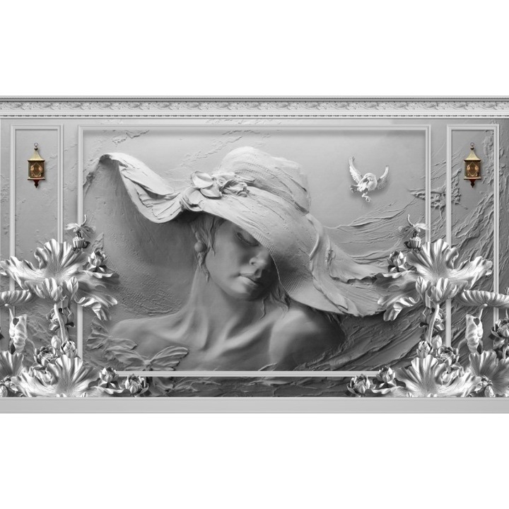 Fototapet 3D fata cu palarie, Premium Canvas 250 x 360 cm