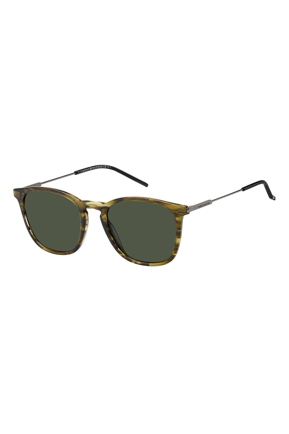 Tommy Hilfiger, Ochelari de soare clubmaster cu lentile uni, Verde militar/Galben pal, 51-20-145 Standard