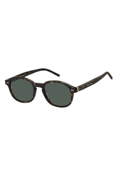 Tommy Hilfiger, Ochelari de soare pantos cu accente metalice, Maro inchis, 54-21-150 Standard Tommy Hilfiger, Ochelari de soare pantos cu accente metalice, Maro inchis, 54-21-150 Standard