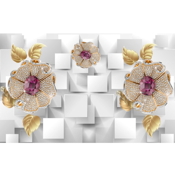Fototapet 3D flori bijuterie forme, Premium Canvas 250 x 360 cm