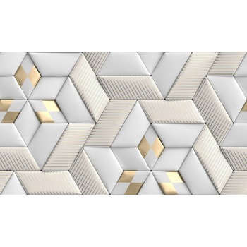 Fototapet 3D modern forme alb auriu, Autocolant PVC 120 x 180 cm Fototapet 3D modern forme alb auriu, Autocolant PVC 120 x 180 cm