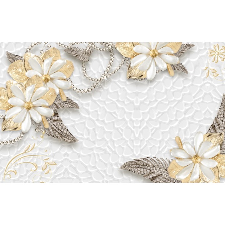 Fototapet 3D flori perlat auriu, Premium Canvas 250 x 360 cm