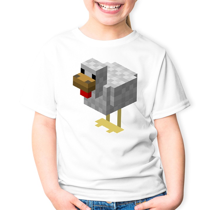 Minecraft tyúk gyerek póló, Fehér