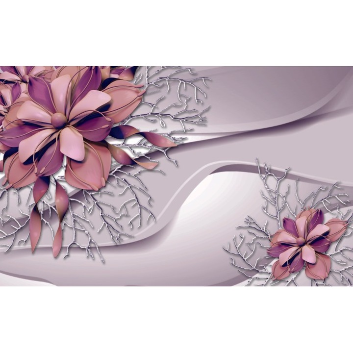 Fototapet 3D flori forme mov, Premium Canvas 250 x 360 cm