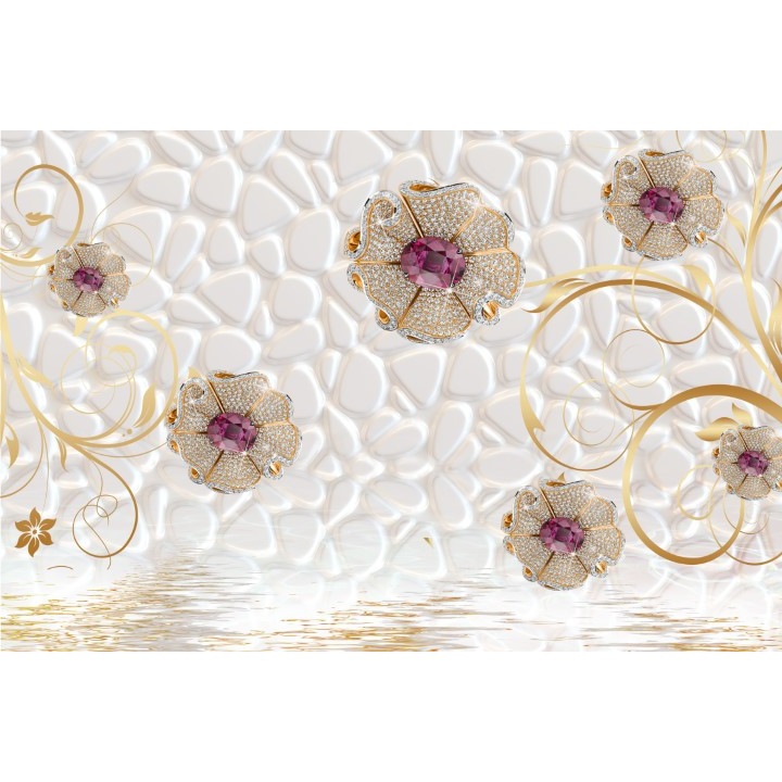 Fototapet 3D flori bijuterie apa, Premium Canvas 250 x 360 cm