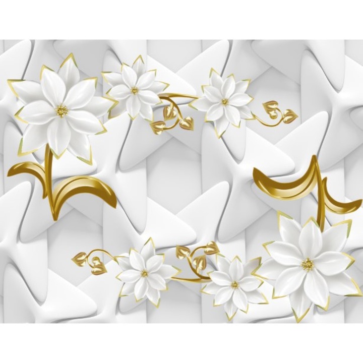 Fototapet 3D flori forme auriu alb, Autocolant PVC 120 x 180 cm
