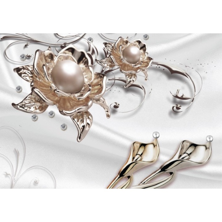Fototapet 3D flori perla argintiu, Premium Canvas 250 x 360 cm