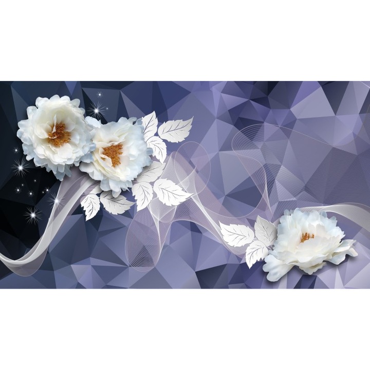 Fototapet 3D flori forme alb mov, Premium Canvas 250 x 360 cm