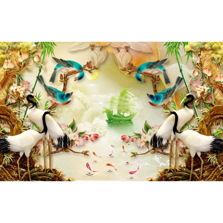 Fototapet 3D pasari peisaj, Premium Canvas 250 x 360 cm