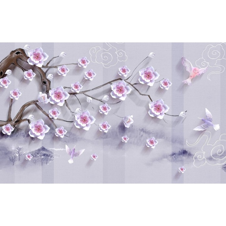 Fototapet 3D desen copac flori, Premium Canvas 250 x 360 cm